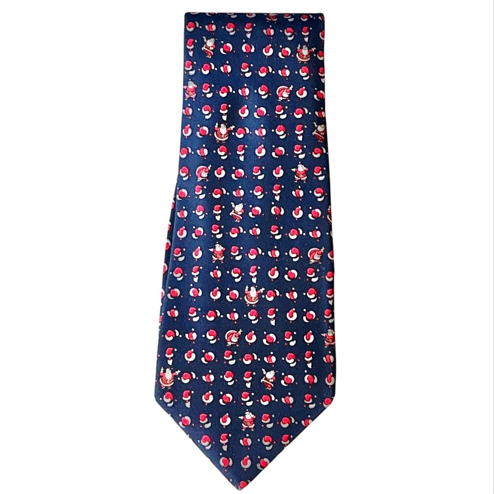 Salvatore Ferragamo Silk Miniature Mini Santa Hats Navy Red White  Christmas Tie
